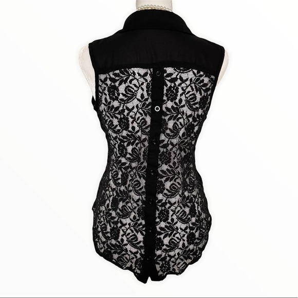 edge Tops - EDGE Black Collared Lace Back Sleeveless Top